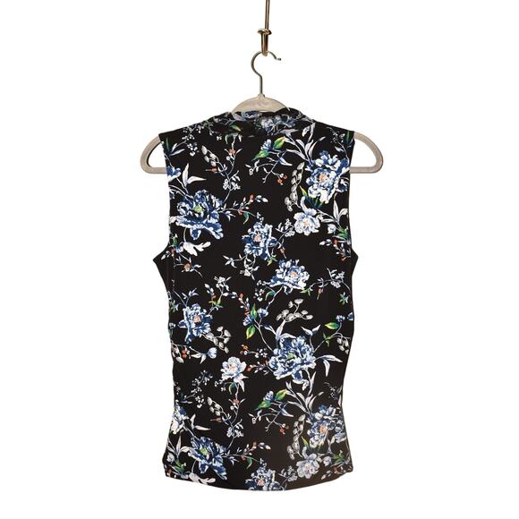 WHITE‎ HOUSE BLACK MARKET $78 Black Floral Scarf Tie Neck Sleeveless Blouse M - Picture 2 of 4